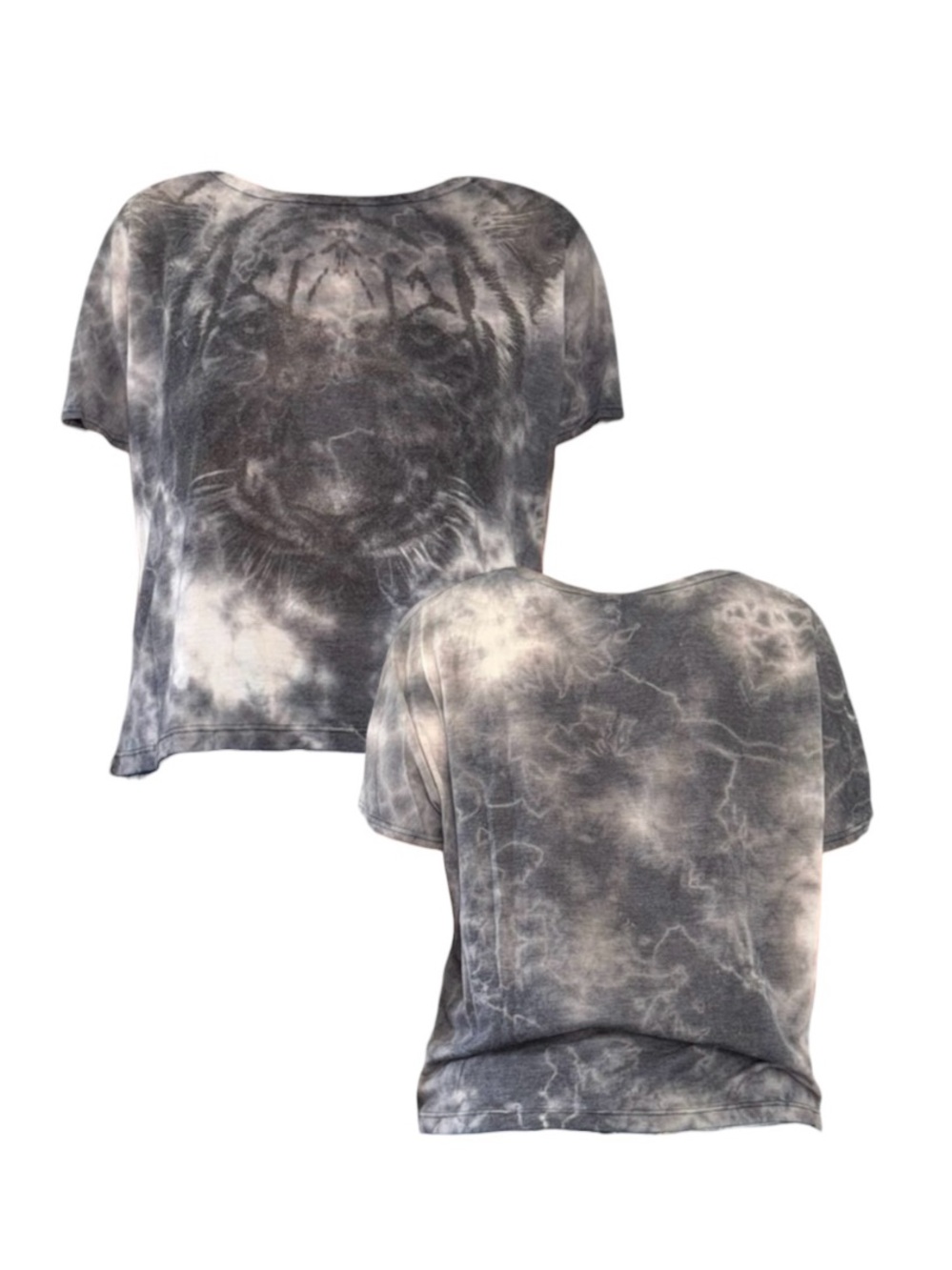 Gray Tie-Dye Tiger Print Tee